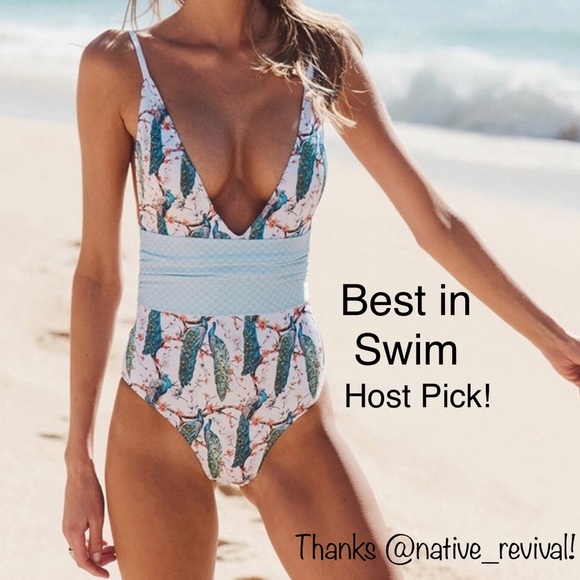 Floral peacock print sexy one piece swimsuit - Picture 8 of 8